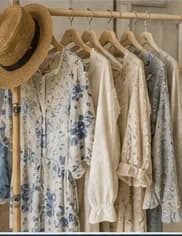 Vintage dresses and blouses on a rack