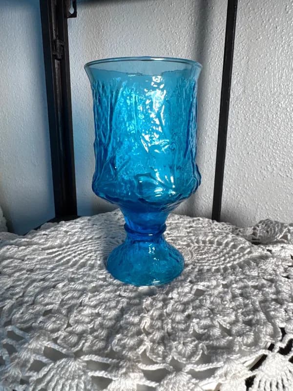 Blue footed glass goblet